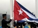 Ceremonia de Izamiento de la bandera cubana, en la villa panamericana.