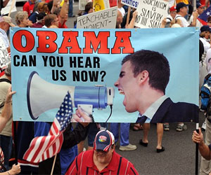 Movimiento conservador "Tea Party". Estados Unidos. Foto de archivo