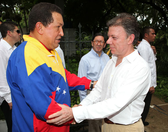 Chávez y Santos en Santa Marta, Colombia. Foto: Prensa Miraflores
