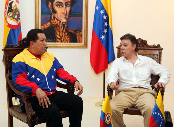 Chávez y Santos en Santa Marta, Colombia. Foto: Prensa Miraflores