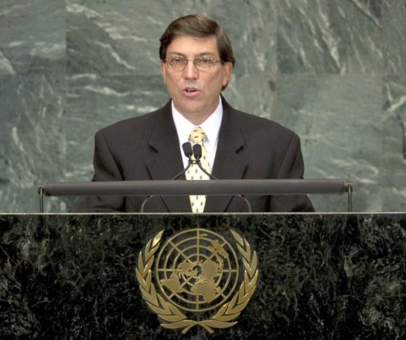 Bruno Rodríguez Parrilla, ministro de Relaciones Exteriores de Cuba, interviene en la Cumbre de Desarrollo del Milenio, que se celebra en la sede de las Naciones Unidas, en la ciudad de Nueva York, Estados Unidos, el 21 de septiembre de 2010. AIN FOTO/DO
