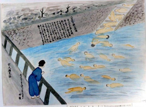 Sumimoto Sueko-37-cadaveres de estudiantes flotando en el río mientras una madre grita el nombre de uno de ellos