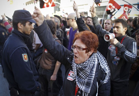Protestas en la Gran Via, de Madrid