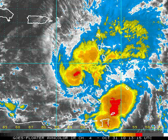 Imagen del satélite infrarrojo, Huracán Tomas (NOAA)