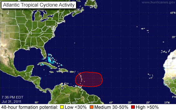 Ciclón en formación en el Caribe. Foto: NOAA