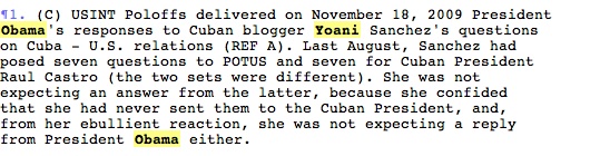 Según le dijo Yoani Sánchez al representante de la Sección de Intereses de EEUU en La Habana, ella no le envió el cuestionario al Presidente Raúl Castro. Se le entregó, eso sí, a los norteamericanos.