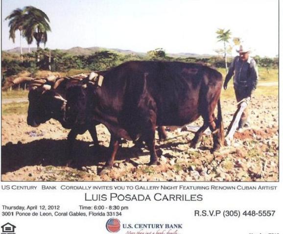 Invitación cursada para la exposición de Luis Posada Carriles auspiciada por el Century Bank