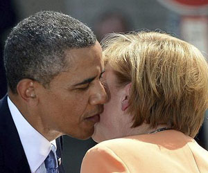 Obama y Merkel, representantes de dos países poderosos que negocian un tratado de libre comercio.