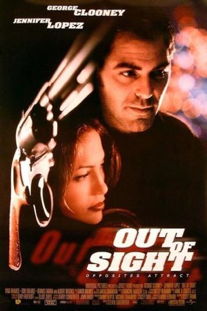 Poster de la película Out of Sight, adaptación cinematográfica de la novela de igual nombre, escrita por Elmore Leonard 