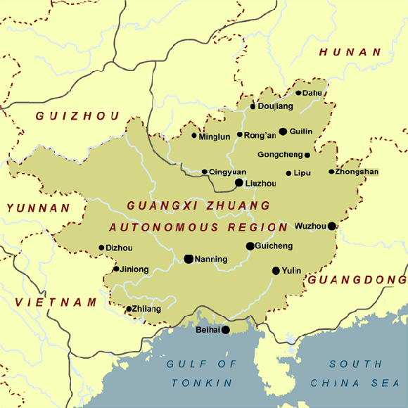 Señalización en el mapa de China de la región autónoma de 