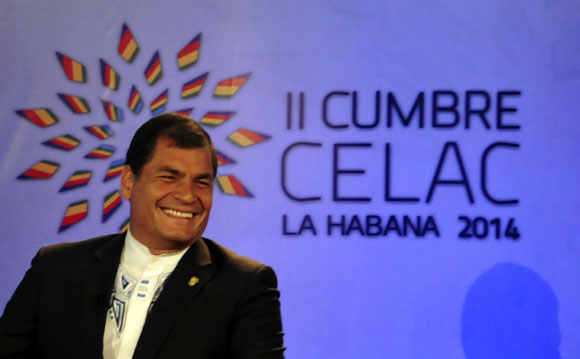 Rafael Correa en la Sala de Prensa, en vivo por Telesur. Foto: Ladyrene Pérez/ Cubadebate.