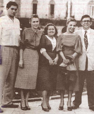 Boris Luis Santa Coloma, Haydée Santamaría, Elda Pérez, Melba Hernández, Jesús (Chucho) Montané.Foto tomada durante el Centenario Martiano, 28 de enero de 1953.