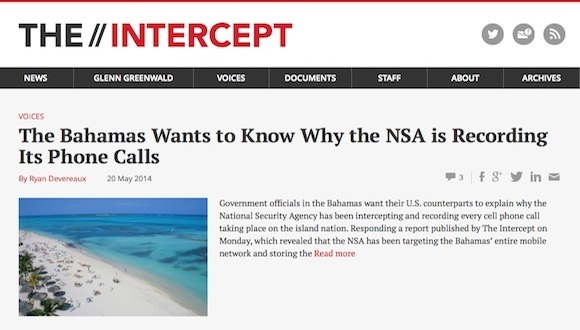 the intercept espia la NSA a Las Bahams