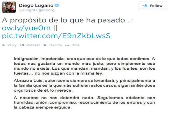 Diego Lugano apoya a Luis Suárez en Twitter