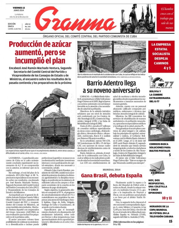 Periódico Granma, viernes 13 de junio de 2014