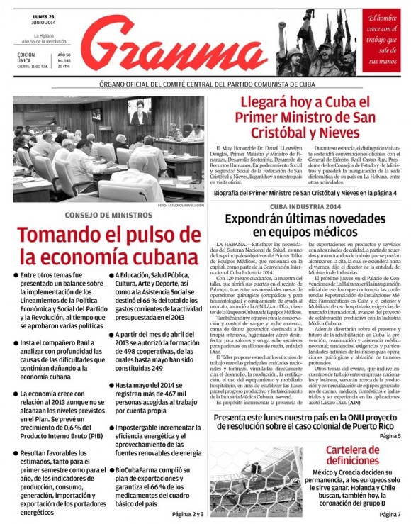 Periódico Granma, lunes 23 de junio de 2014