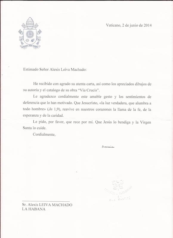 2014.06.2 carta del Papa Francisco a Kcho. Vaticano