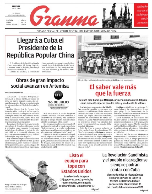 Periódico Granma, lunes 21 de julio de 2014