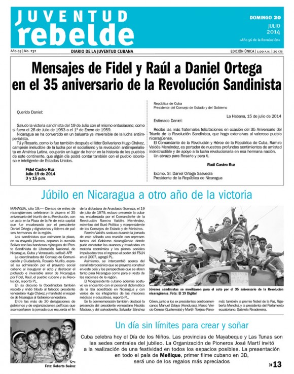 Periódico Juventud Rebelde, domingo 6 de julio de 2014