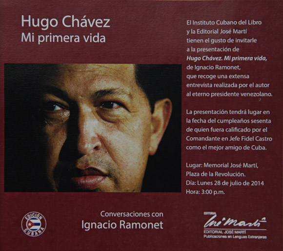 El texto está nutrido con excelentes fotos inéditas que marcan el paso del tiempo en la vida de Chávez, e ilustra la portada una excelente instantánea del rostro del líder bolivariano captado por el lente del fotorreportero cubano Ismael Francisco González.