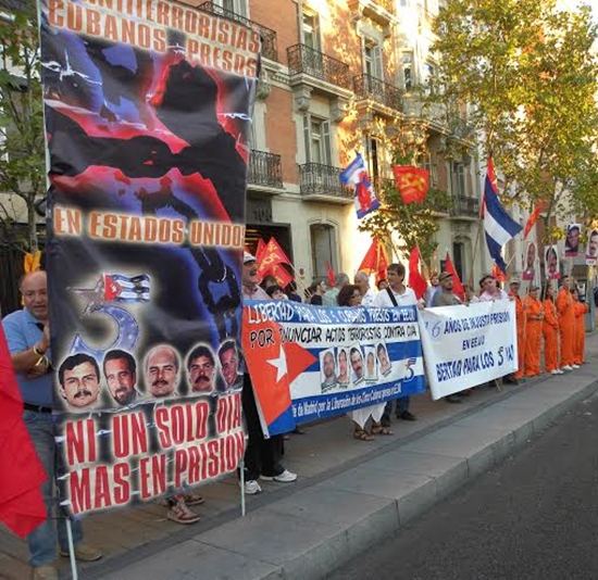 Demostración por Los Cinco en Madrid. Foto: Cubainformación