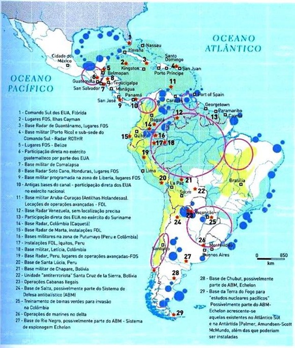 Bases militares norteamericanas en América Latina y el Caribe.