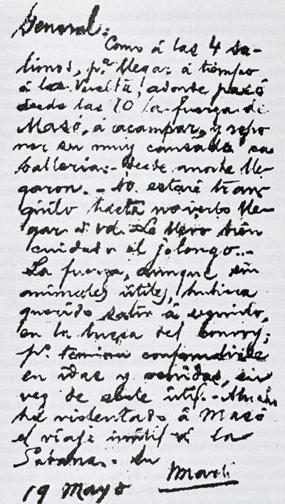 Nota de Martí para Máximo Gómez del 18 de mayo de 1895. Tal vez su último texto escrito.