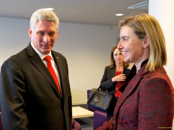 Miguel Díaz-Canel, Primer Vicepresidente cubano y Federica Mogherini, alta representante de la Unión Europea para Asuntos Exteriores y Política de Seguridad. Foto: Newsroom.