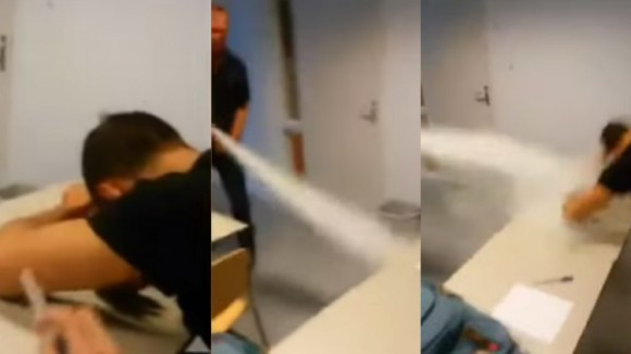 Lección de disciplina: Profesor neerlandés despierta a un alumno con un extintor (Video) 