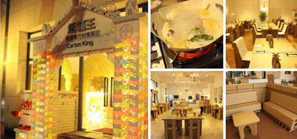 Shanghai inauguró el Carton King, un restaurante hecho de cartón.