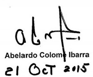 Firma de Abelardo Colomé Ibarra