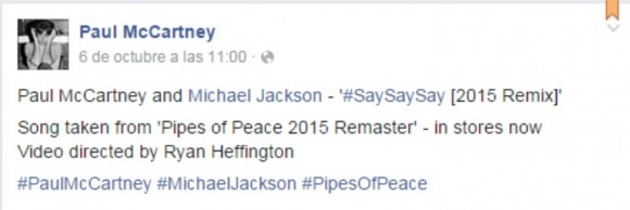 Captura de pantalla del perfil oficial en facebook de Paul McCartney
