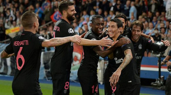 Di María consigue doblete en Champions. Foto: AFP