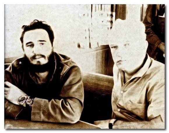 Fidel Castro y James Donovan en Playa Girón.  Fidel usa el reloj de buceo que le regalara Donovan.