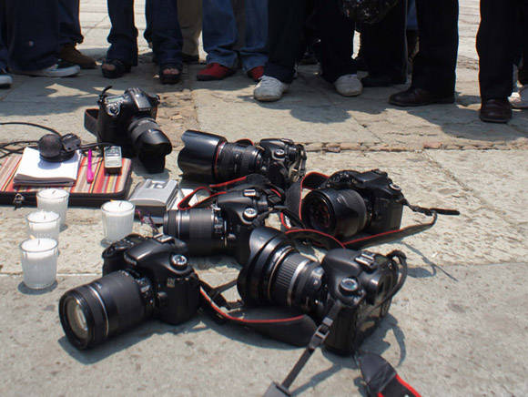 Homenaje a los periodistas asesinados en México.