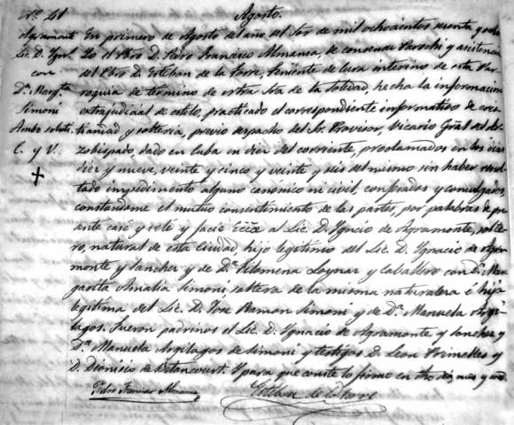 Acta matrimonial de Ignacio y Amalia. Archivo de la iglesia de Nuestra Señora de la Soledad