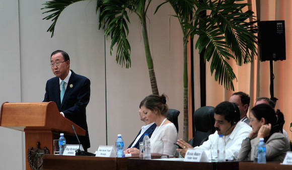 Ban Ki-moon interviene en el acto de este jueves en La Habana. Foto: Ladyrene Pérez/ Cubadebate