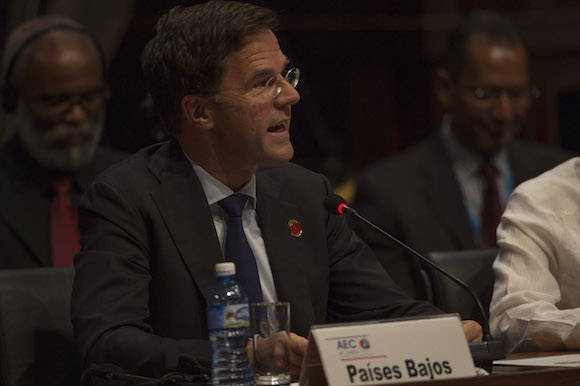 Primer Ministro y Ministro de Asuntos Generales de los Países Bajos, Mark Rutte, interviene en la VII Cumbre de la Asociación de Estados del Caribe. Foto: Ismael Francisco/ Cubadebate