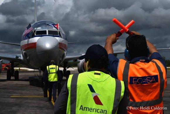 El primer vuelo de American Airlines llegó a Holguín. Foto: Heidi Calderón