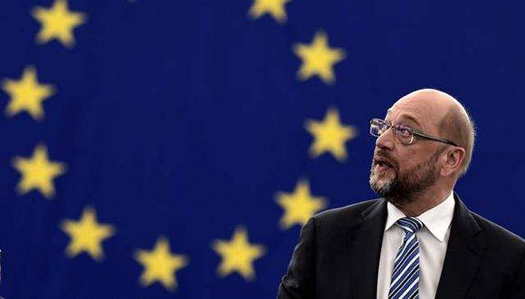 El presidente del Parlamento Europeo, Martin Schulz, previo a la sesión sobre el Acuerdo de París sobre el clima, hoy en Estrasburgo. Foto: AFP.