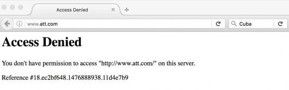 A pesar del anuncio, los usuarios en Cuba no pueden acceder a la página de ATT que sigue bloqueada desde Estados Unidos. Cuando se intenta ir a la dirección www.att.com, aparece el cartel de "acceso denegado".