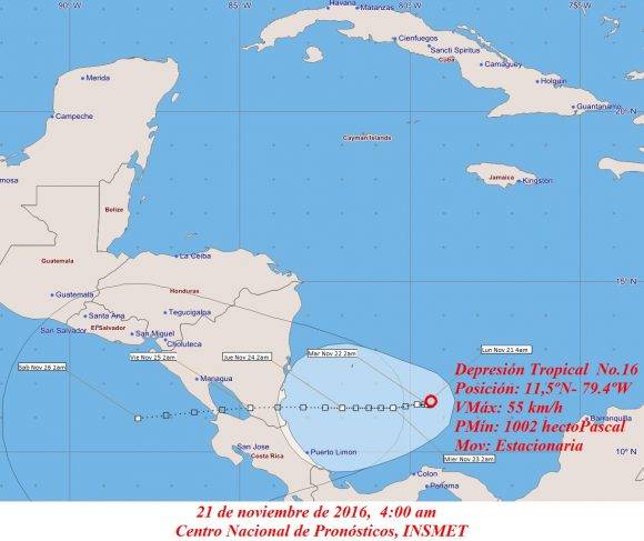 El fenómeno meteorológico está cercano a las costas de Centroamérica. Foto tomada del Instituto de Meteorología de la República de Cuba.