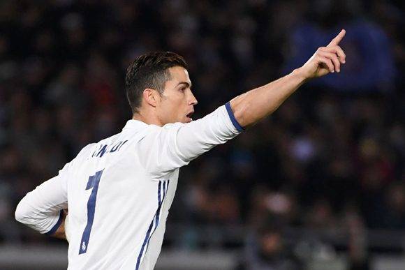 Cristiano Ronaldo, del Real Madrid, celebra el segundo gol del Real Madrid. Foto: AFP.