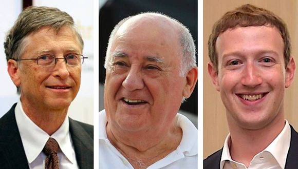 Bill Gates, Amancio Ortega y Mark Zuckemberg, tres de los ocho hombres más ricos del mundo. Foto tomada de AS.