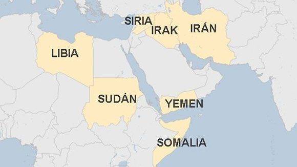 Países a los que Donald Trump desea prohibir la entrada a los Estados Unidos. Fuente: BBC.