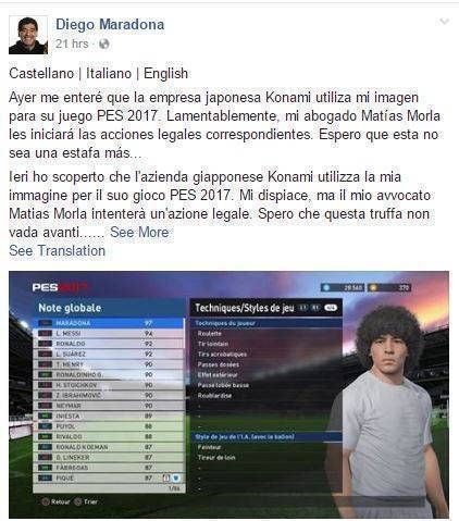 Captura de pantalla del perfil oficial en Facebook de Maradona.