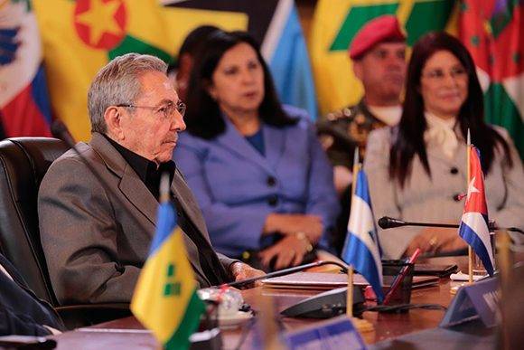 El presidente de Cuba, Raúl Castro, durante la XIV Cumbre ALBA-TPC. Foto: @vencancilleria.
