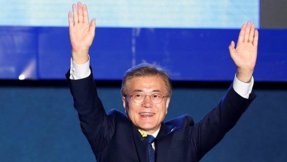Moon Jae-in celebra su victoria en las elecciones de Corea del Sur. Foto: Reuters.