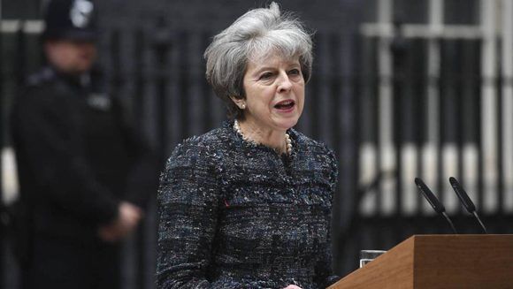 Theresa May, durante una rueda de prensa en Downing Street. Foto: EFE.