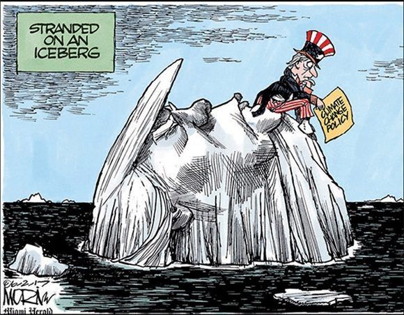 Política sobre cambio climático. Varado en el iceberg. Jim Morrit en el Miami Herald.